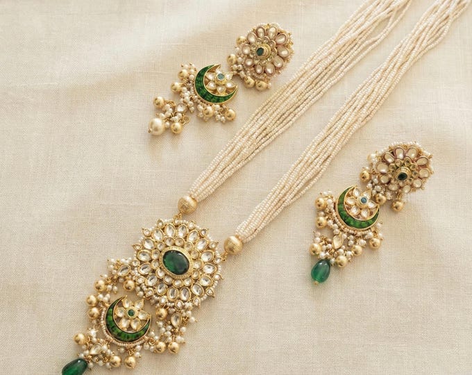 Handmade Gold Plated Kundan Jewelry Set | Pearl Necklace, Indian Wedding