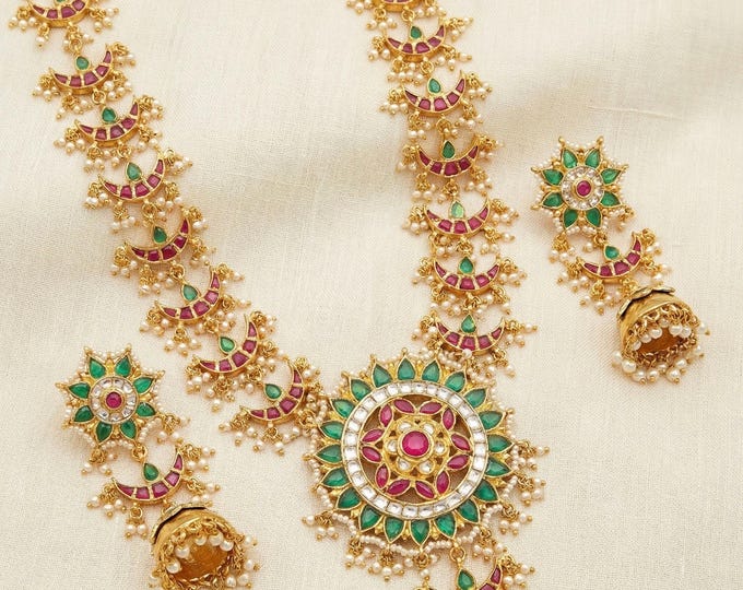 Gold Plated Kundan Bridal Jewellery Set, Indian Wedding Necklace