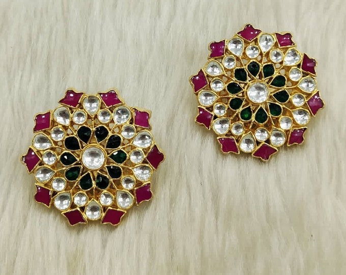 Handmade Kundan Earrings, Indian Bridal Jewelry, Gold Plated