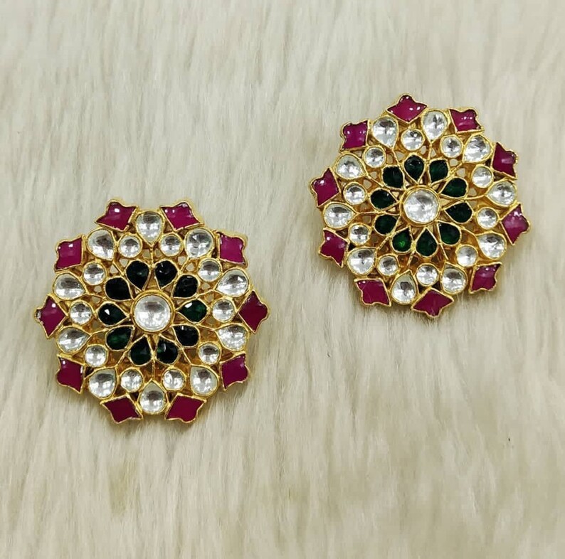 Round Shape Stud Indian Bridal Jewelry Kundan Earrings Stud Daily wear Evergreen White Kundan Fashion Earrings Kundan Wedding Jewelry