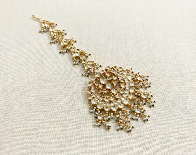 Kundan Maangtikka: Indian Bridal Mathapatti, Gold Plated Jewelry