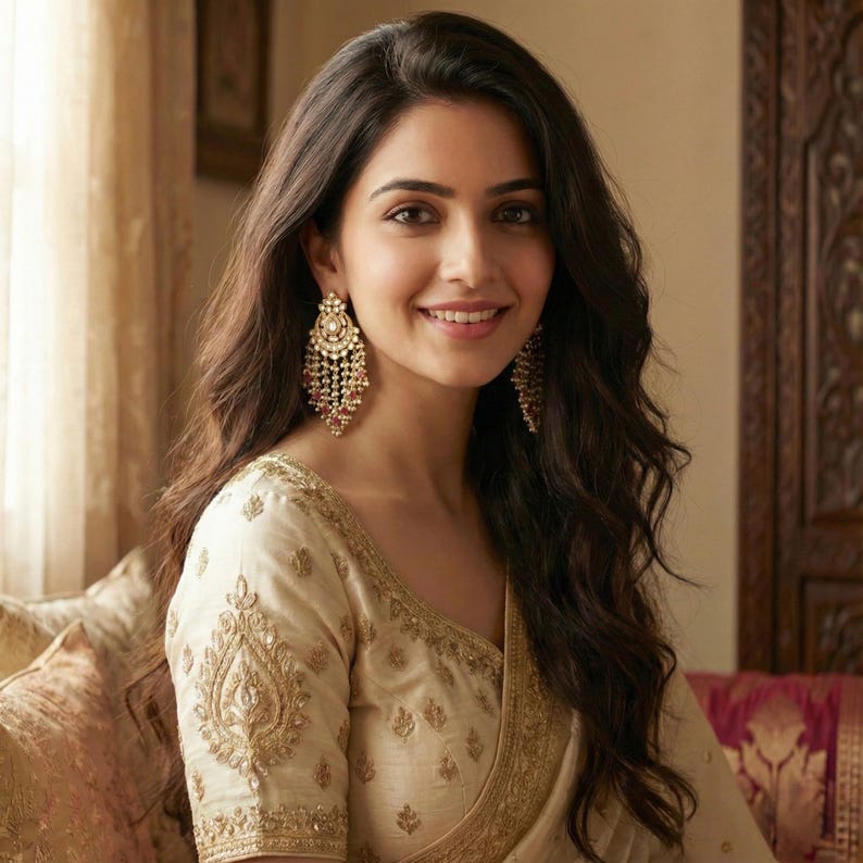 Handmade Kundan Chandbali Earrings, Gold Plated Indian Bridal Jewelry, Kundan Jewellery image 2