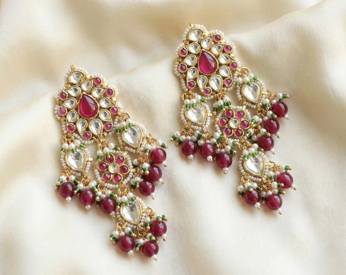 Kundan Chandbali Earrings, South Indian Gold Plated Jewelry