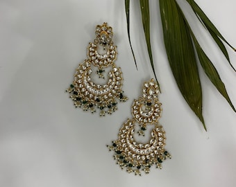 Kundan Earrings, Chand Bali Earrings, Kundan Jewelry, Bollywood Fashion, Sabyasachi Inspired Handmade Earrings for Indian Pakistani brides