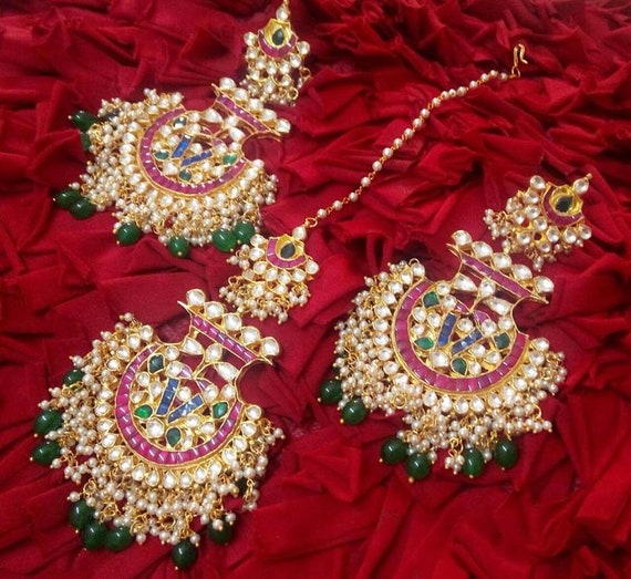 Earrings with Maang tikka Set|Heavy earrings with big maang tikka|Punjabi  Maang tika earrings set - YouTube