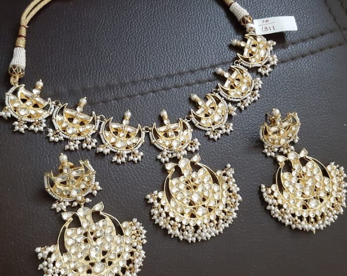 Handmade Kundan Bridal Choker with Chandbali Earrings, 22k Gold Plated