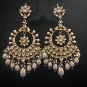 Kundan Earrings,Kundan Chandbali,Kundan Jewellery,South Indian Jewelry,Gold Plated Punjabi Earrings,Heritage Jewelry,Long Statement Earrings