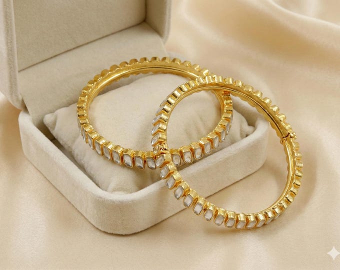 Handmade Kundan Bangles, Gold Plated Indian Bridal Bracelets