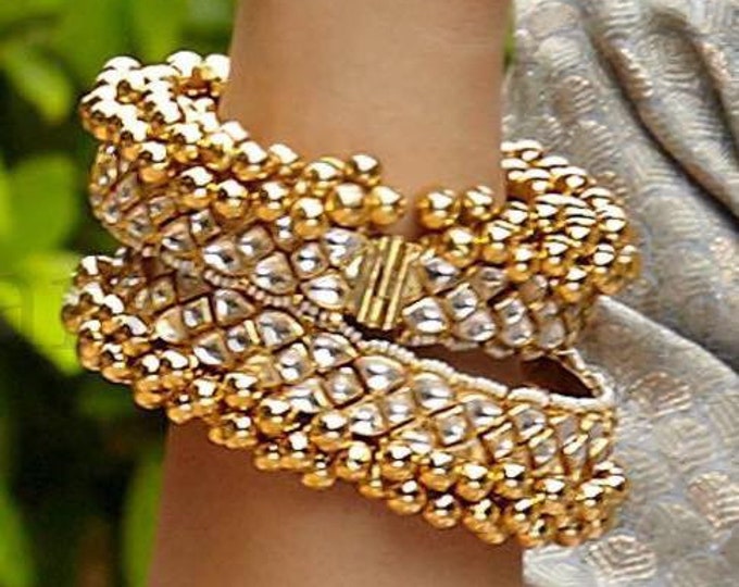 Handmade Kundan Bangles, Gold Finish Bridal Bracelets