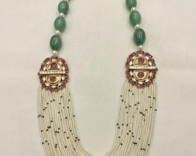 Kundan Green Mala Necklace | Indian Bridal Jewelry Set | Women’s Fashion Accessories