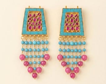 Kundan Earrings, Turquoise Indian Designer Jewelry