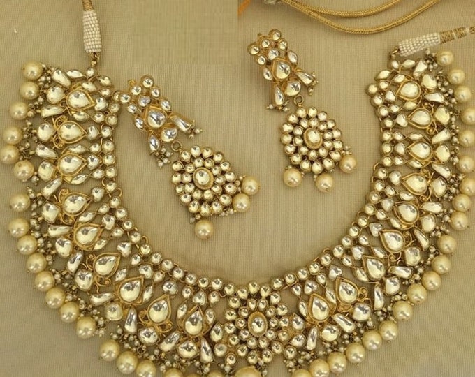 Kundan Choker Necklace Set: 22K Gold Plated Indian Bridal Jewelry