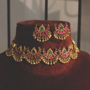 Kundan Jewelry Wedding Necklace, South Indian Bridal Jewelry, Gold Plated Kundan Choker,925 Silver Bridal Jewelry Set for South Indian Bride