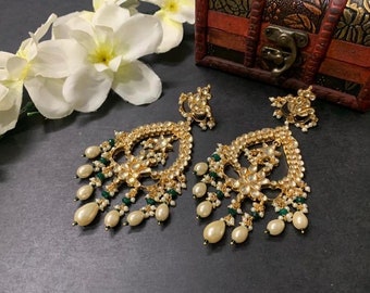 Kundan Earrings,gold chandelier,Bridal Earrings,Anninersary gift,Indian Jewelry,Gold Plated Kundan Jewelry,Statement Chandbali Earrings