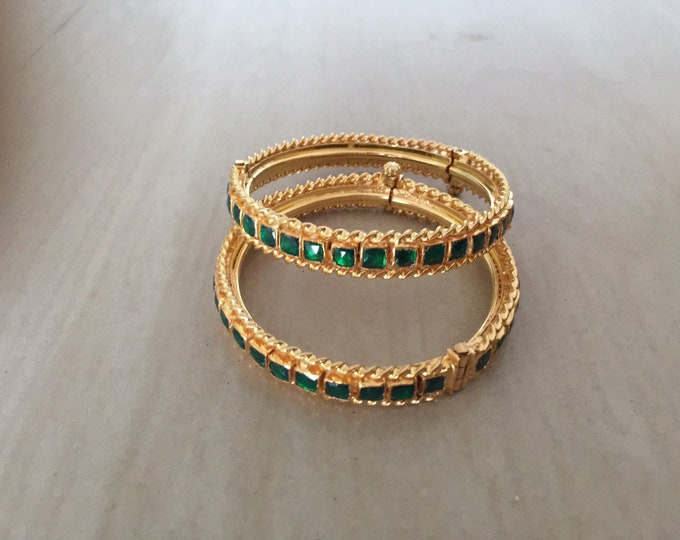 Handmade Gold Finish Kundan Bangle Pair, Indian Bridal Jewelry