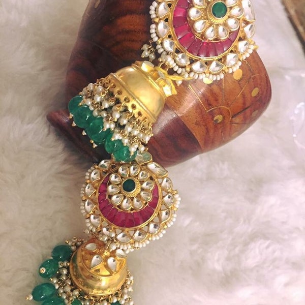 Kundan Earrings with Jumkhi,Chandbali Earrings,Kundan Jumkhi,South Indian Pink Earrings,Kundan Jewelry,Fashion Earring,Statement Earrings