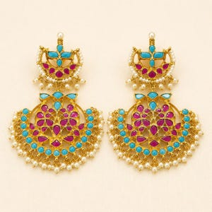 Kundan Jewelry Set | Indian Turquoise Necklace | Handmade Chandbali Earrings image 4