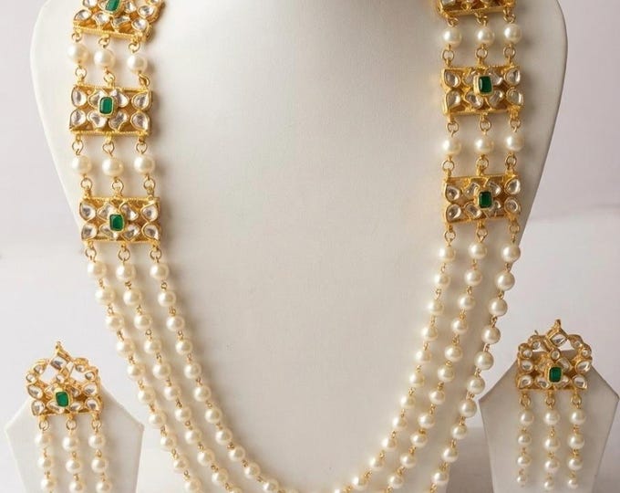 Kundan Pearl Mala Necklace | Indian Bridal Jewelry Set | Women’s Fashion Accessories