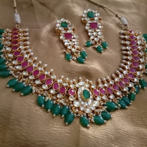 Kundan Jewelry Choker Necklace,Indian Wedding Jewelry,Kundan Necklace with Earrings,Sabyasachi Inspired Jewelry for South Indian Brides,