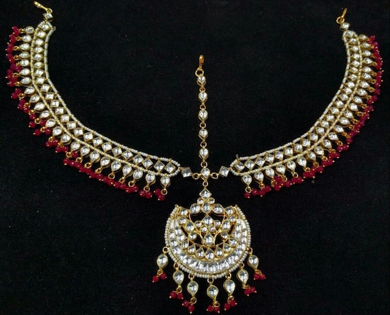 Kundan Mathapatti matha Patti bridal Accessories forehead Jewelry kundan Maangtikka indian Head Piece south Indian Matha Patti kundan Damini Etsy
