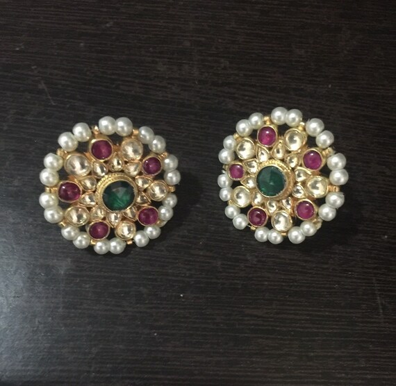 Kundan Earrings Designer Chand bali Handmade Kundan Round | Etsy