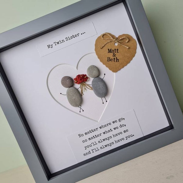 Gift For Twin Sister, Personalised Sister Pebble Art Frame, Twins Birthday Gift, Twin Sisters, Twin Girl Present, Special Sister Birthday