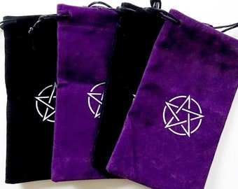 Bolsa de bolsa de tarot pentagrama de terciopelo - Elija púrpura o negro
