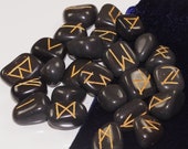 Black Jasper Crystal Rune Stones with Purple Velvet Bag