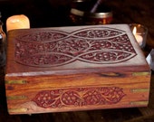 Hand-Carved Ornate Sheesham Wooden Card Box With Brass Corners