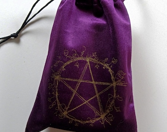 Bolsa para cartas de tarot de terciopelo morado con pentagrama