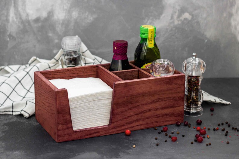 Personalized Wooden Napkin Holder Restaurant Oak Condiment Etsy
