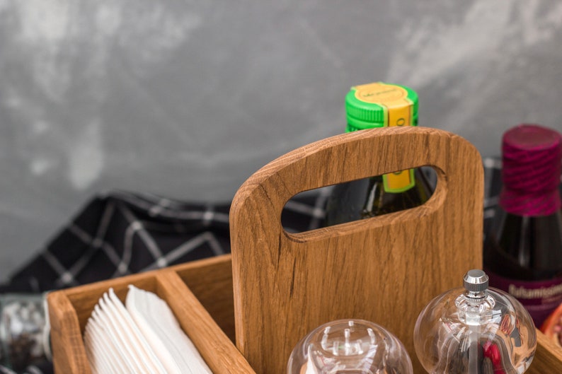 Wood napkin holder Personalized utensil caddy with salt and Etsy