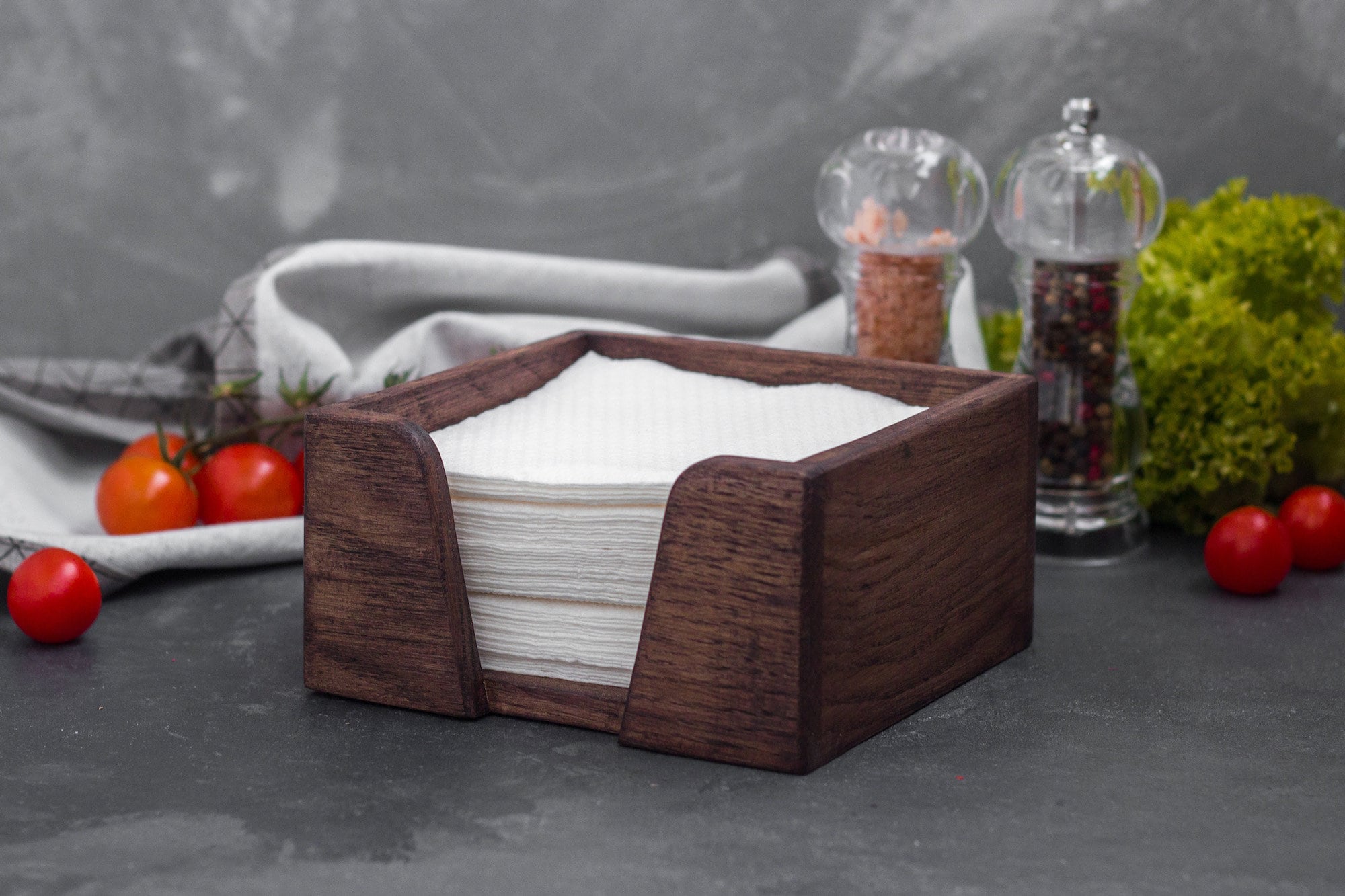 Dark Rustic Wooden Napkin Holder for dining table Farmhouse Etsy