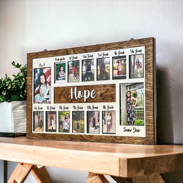 3D K-12 School Years Picture Frame Custom Personalized Photo Display with Raised Lettering Rustic Photo Display Board Back to School