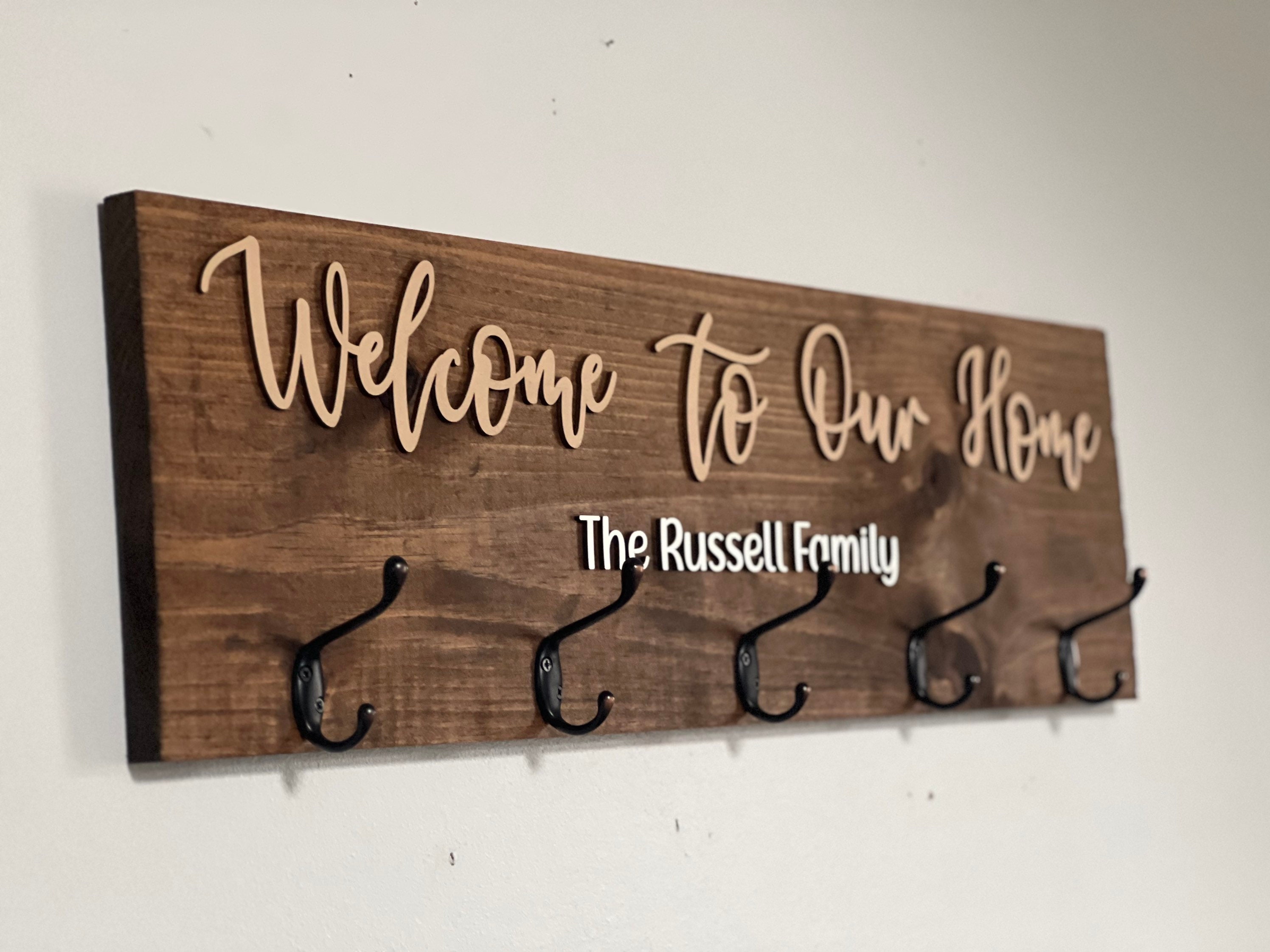Custom Welcome Coat Rack With 3D Raised Lettering Personalized Wall Sign W Hooks Hanger Wedding Gift Rustic Family Name Housewarming Gift Etsy