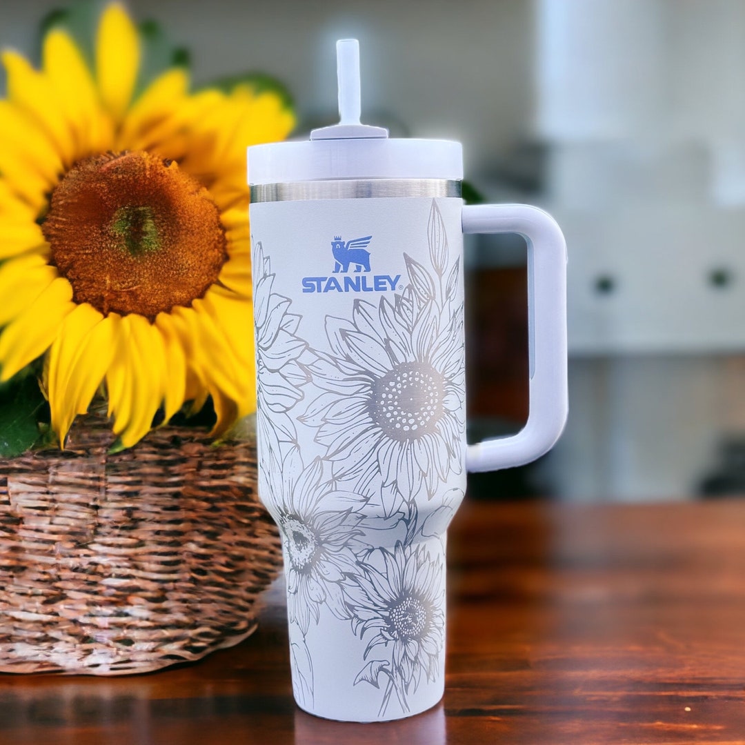 Engraved 40oz Stanley Cup Quencher Sunflower Tumbler Leaf Foliage