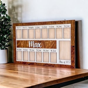 3D Pre-K-12 School Years Picture Frame Custom Personalized Photo Display with Raised Lettering Rustic Photo Display Board Back to School