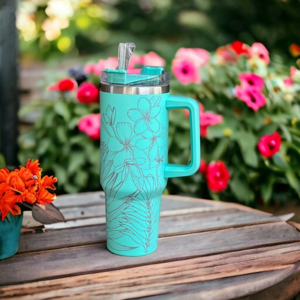 Stanley Floral Engraved Tumbler Etsy