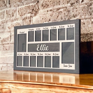 3D K-12 School Years Picture Frame Custom Personalized Photo Display (Gray Stain) with Raised Lettering Photo Display Board Back to School