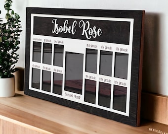 3D K-12 School Years Picture Frame Custom Personalized Photo Display with Raised Lettering Rustic Photo Display Board Back to School