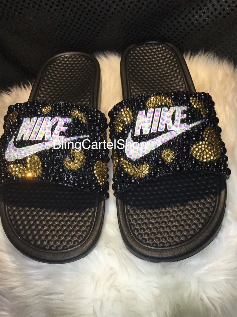 Bling nike slides Leopard Print Etsy