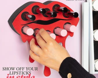 Wall Mounted Lipstick Organizer, Dripping Lip Decor, Handmade