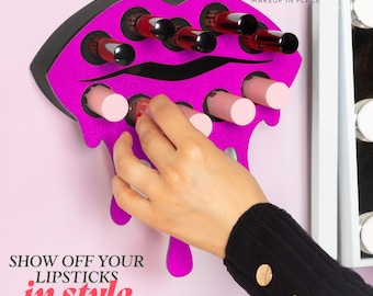 Wall Mounted Lipstick Holder, Dripping Lip Design, Handmade Makeup Organizer