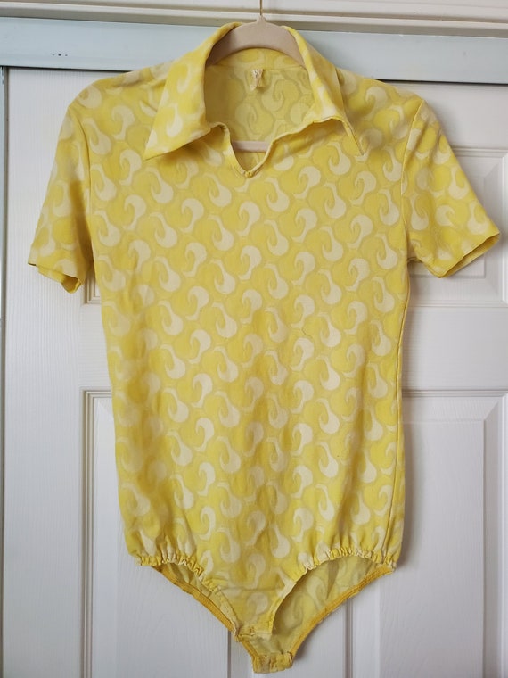 Lemon Yellow 60s/70s psychedelic print leotard