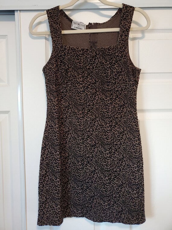 90s flocked leopard print mini dress - image 3