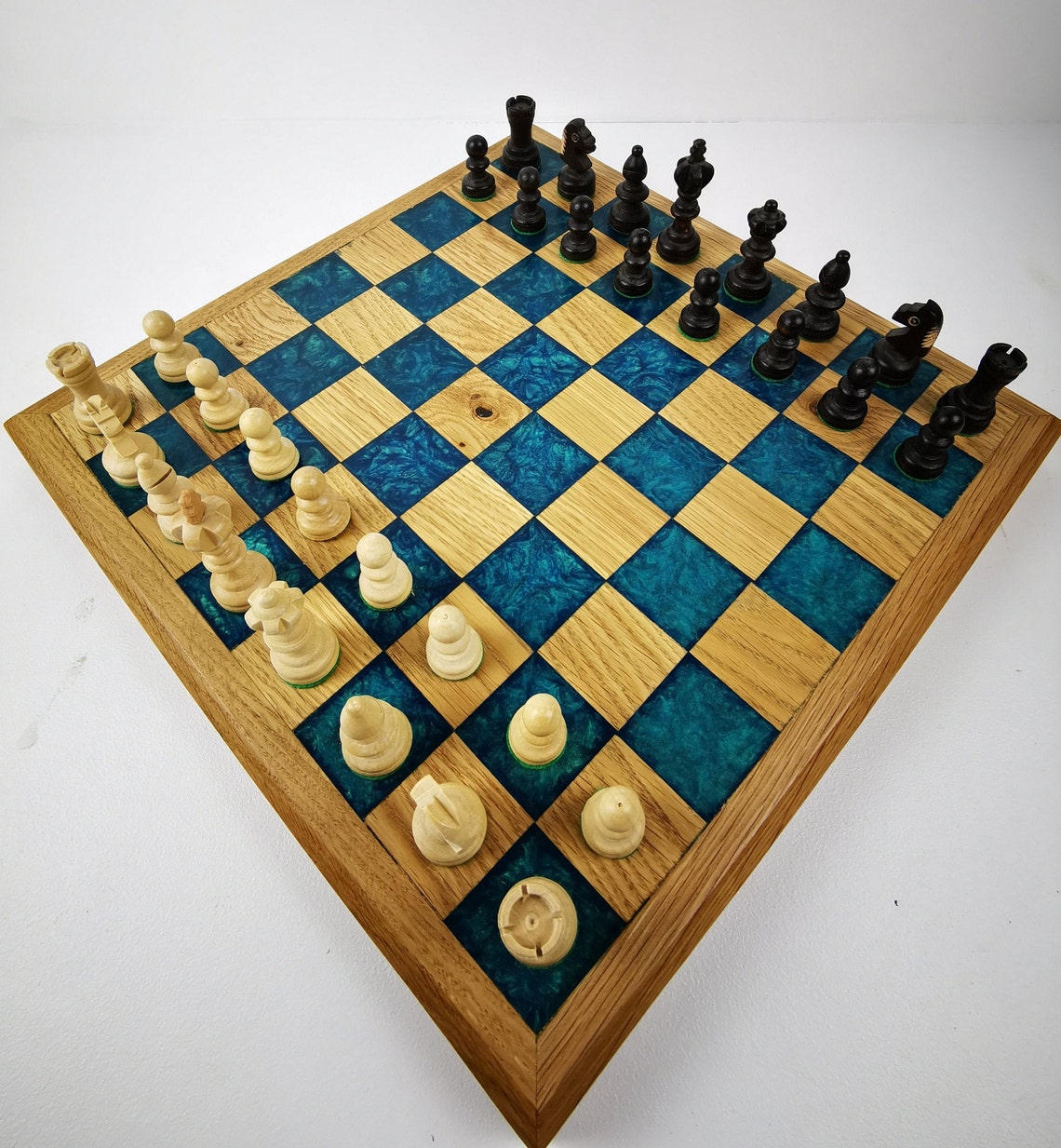 Solid Oak Resin Chess Board Etsy