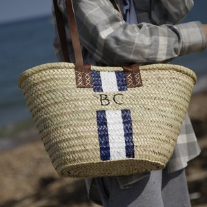 Personalised double handle straw French market basket,  vintage bag, gifts for her, wedding gift, Moroccan basket