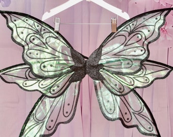 Fairy Wings. Black wings with Green Hue. Adults and Children. Iridescent Green/Blue, butterfly wings. Butterfly wings and Fairy Cosplay