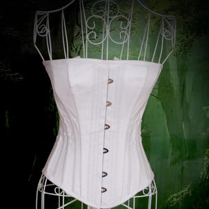 Corset épais blanc pour femme. Ceinture taille guêpe, 5 cm de moins. Corset robuste en coton sergé à double baleines.