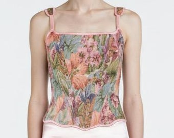 Vintage Floral Corset Top, Renaissance Fair Corset, Cottagecore Lace Up Corset, Floral Tapestry Corset, Fairycore Festival Bodice